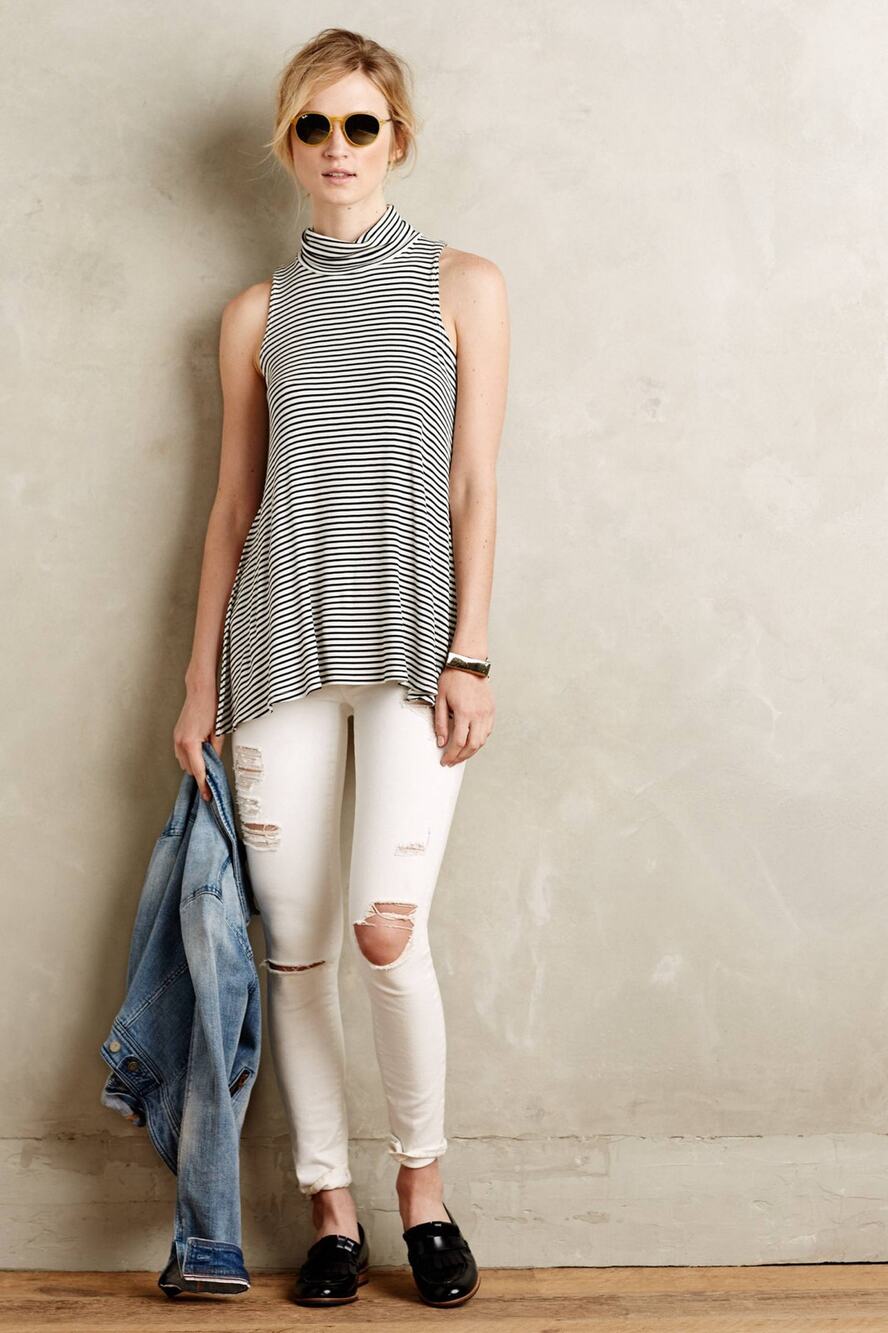 Anthropologie Puella Swing Tank Size S Black Cream Stripe NWT Euro Summer Boho